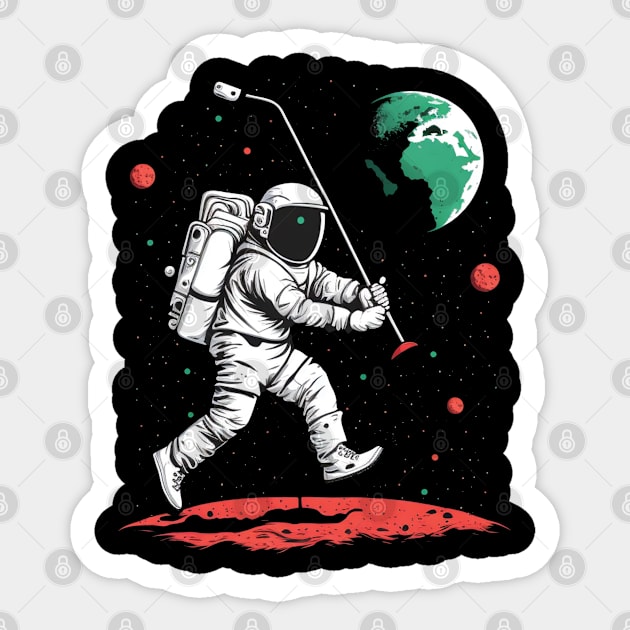 Astronaut playing golf in space Sticker by Bakr